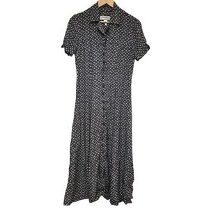 Vintage E.D. Michaels Floral Midi Dress Womens 12 Rayon Button Front Cottage 90s